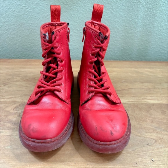 Dr. Marten's Red Kids Combat Lace Up Leather Boots with Size Zipper Youth size 3 - Picture 2 of 16